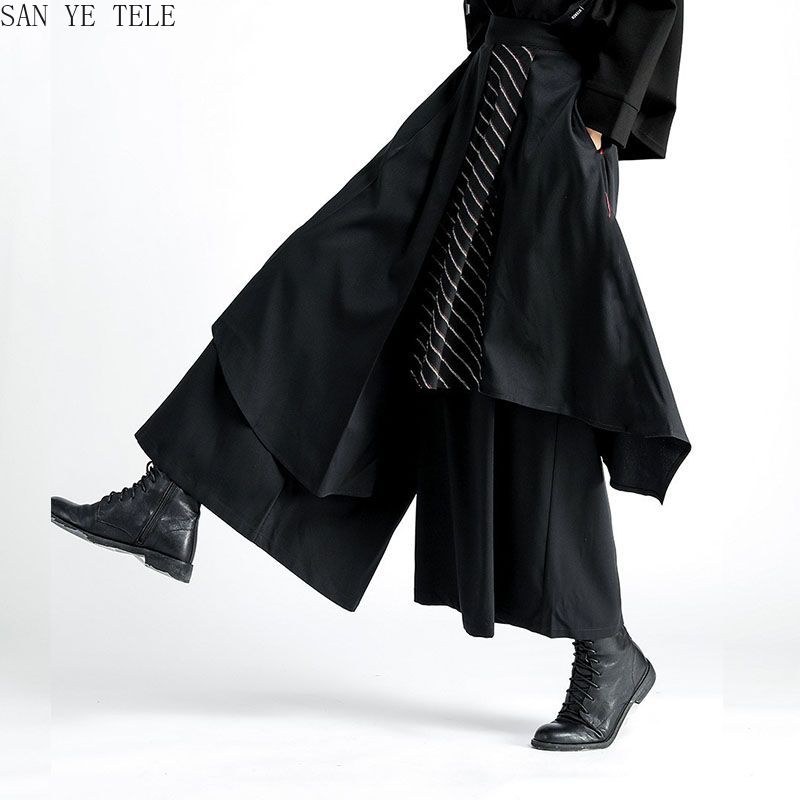 Street Fashion In Japanese - Men Black Irregular Pants Japanese Style