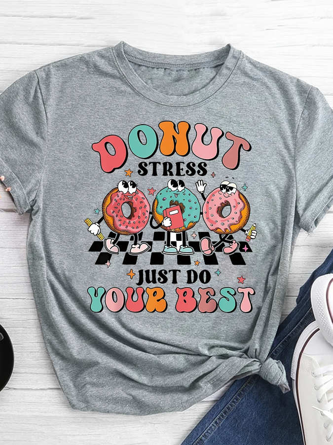 Italy Fashion Street - Cartoon Donut Print T-shirt, Short Sleeve