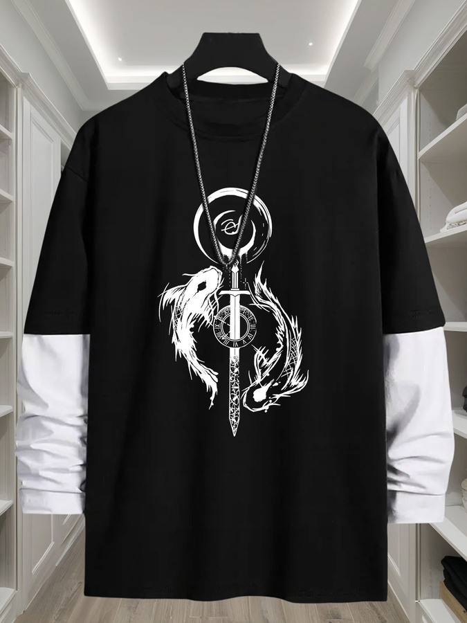 Italy Fashion Street - J1417 Yin-Yang Fish Print 2-in-1 Look