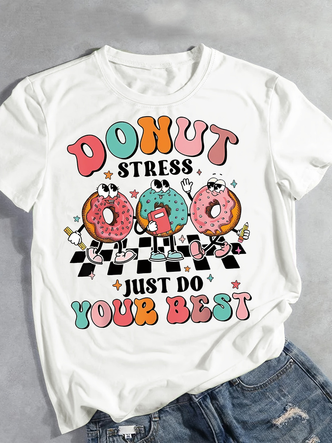 Cartoon Donut Print T-shirt, S - đánh giá và giá Italy Fashion Street