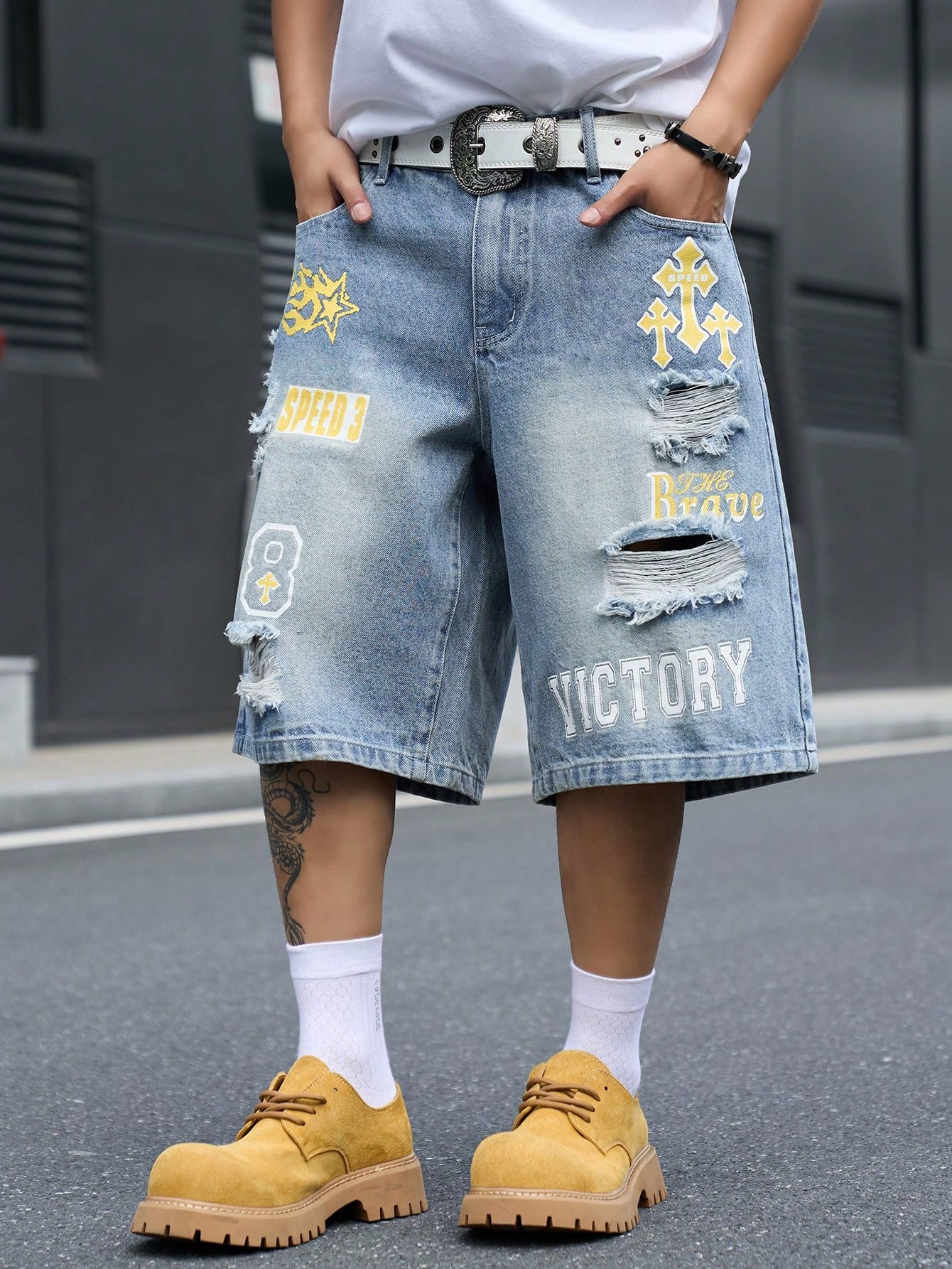 Men's Loose Fit Denim Bermuda  - đánh giá và giá Street Fashion Dance