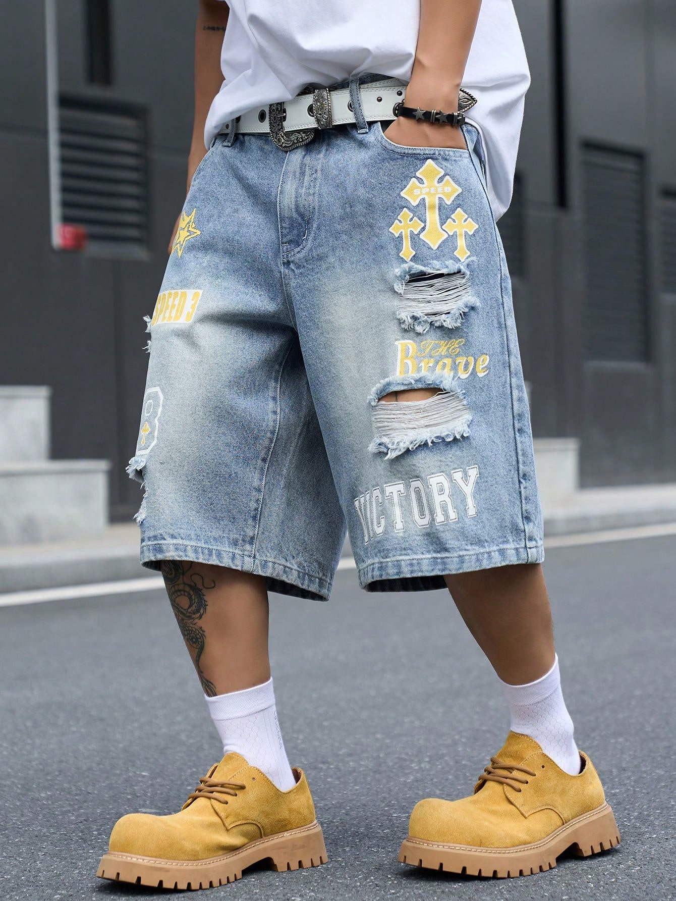 Men's Loose Fit Denim Bermuda  - đánh giá và giá Street Fashion Dance