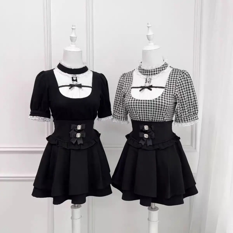 Gothic Sweet Ruffle Lace Plaid - đánh giá và giá Street Fashion In Japanese