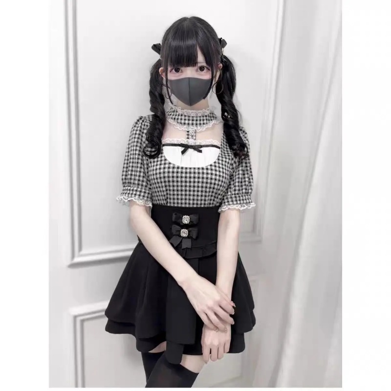Gothic Sweet Ruffle Lace Plaid - đánh giá và giá Street Fashion In Japanese